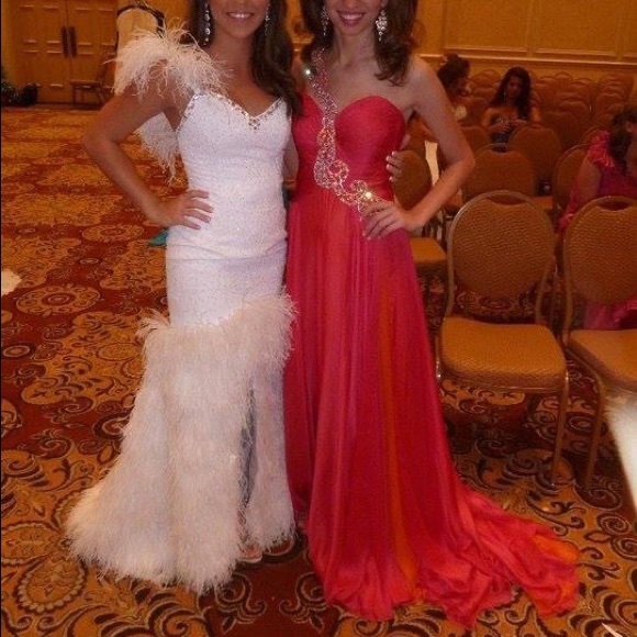 Sherri Hill Custom One of a Kind Pink Orange Gown Rhinestone Pageant Prom Gown - Picture 4 of 8
